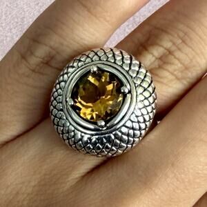 sterling silver round-cut citrine cocktail ring size 6